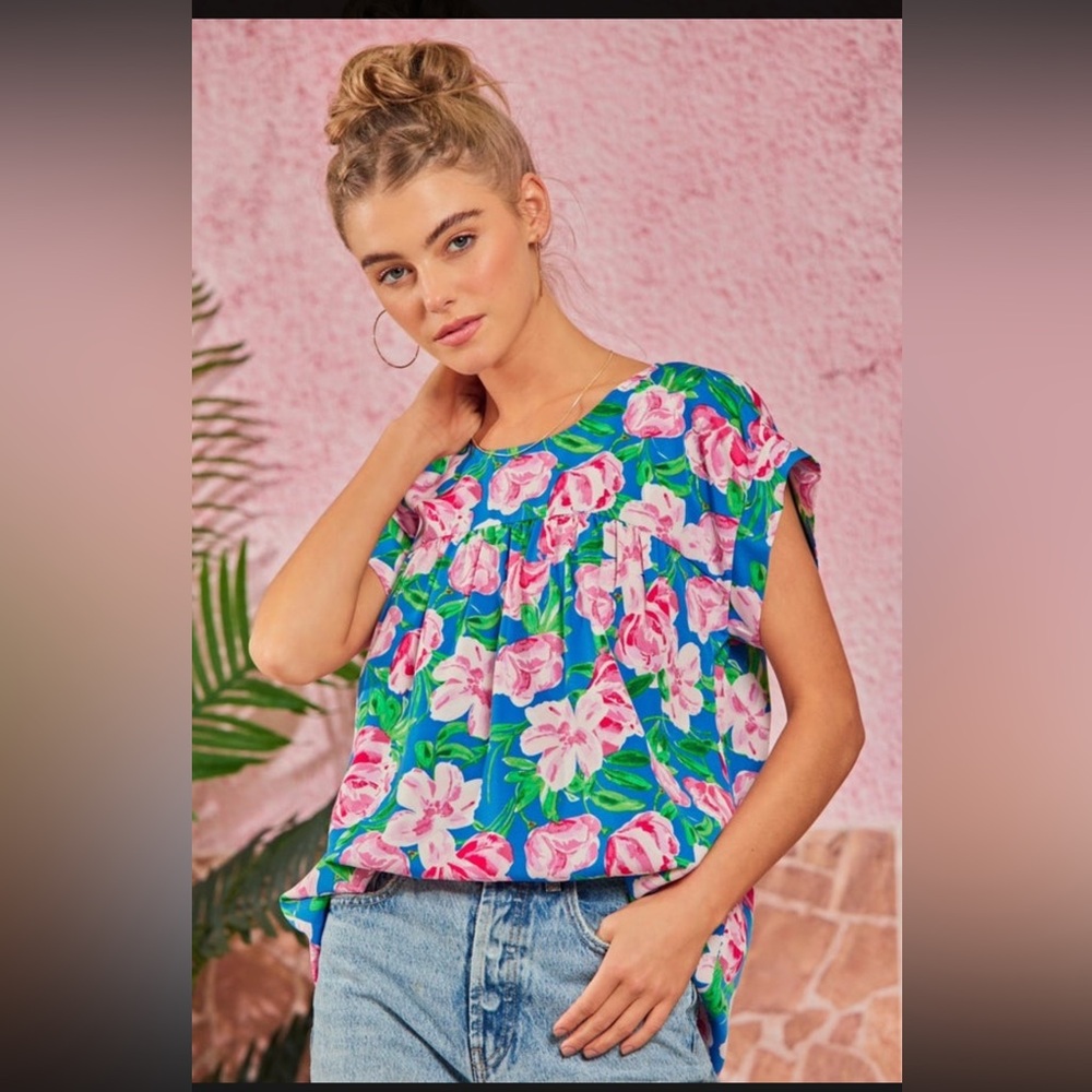 Floral Blue Top Emily Wonder